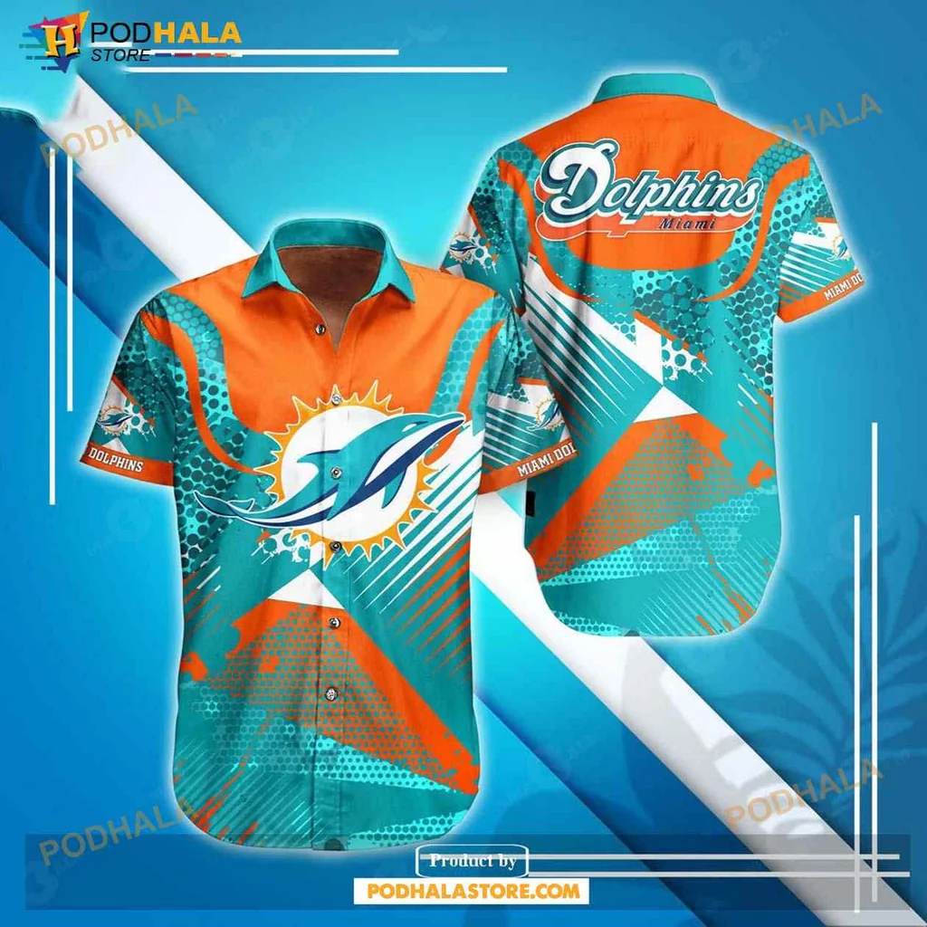 Miami Dolphins Hawaiian Shirt With Vibrant Aqua And Orange Design