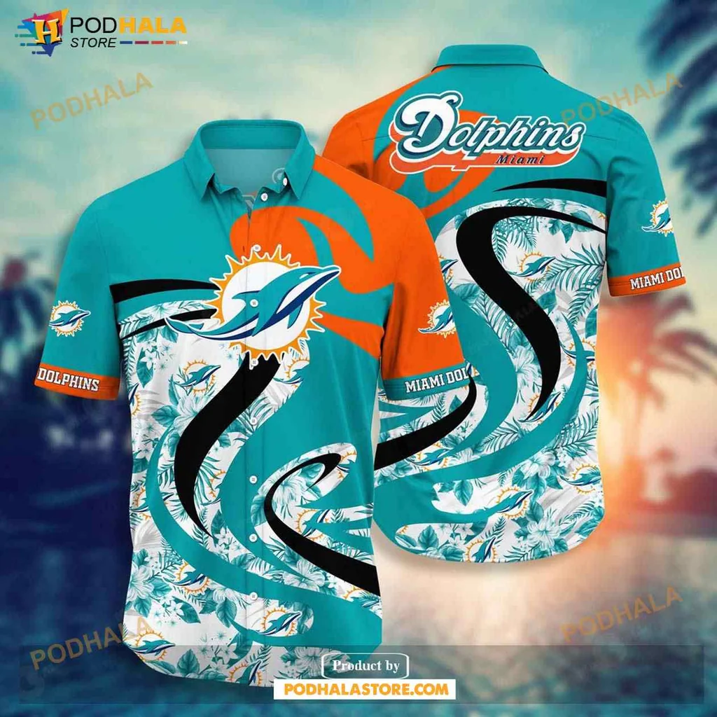 Miami Dolphins Hawaiian Shirt With Vibrant Teal And Orange Design