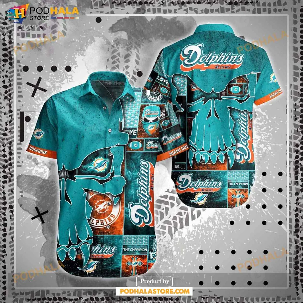 Miami Dolphins Hawaiian Shirt With Vibrant Teal And Orange Design