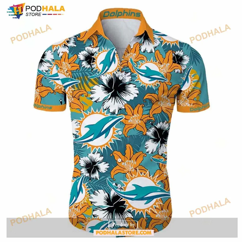 Miami Dolphins Hawaiian Shirt With Vibrant Teal And Orange Design