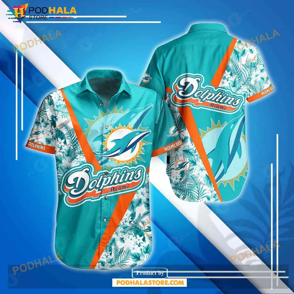 Miami Dolphins Hawaiian Shirt With Vibrant Teal And White Design