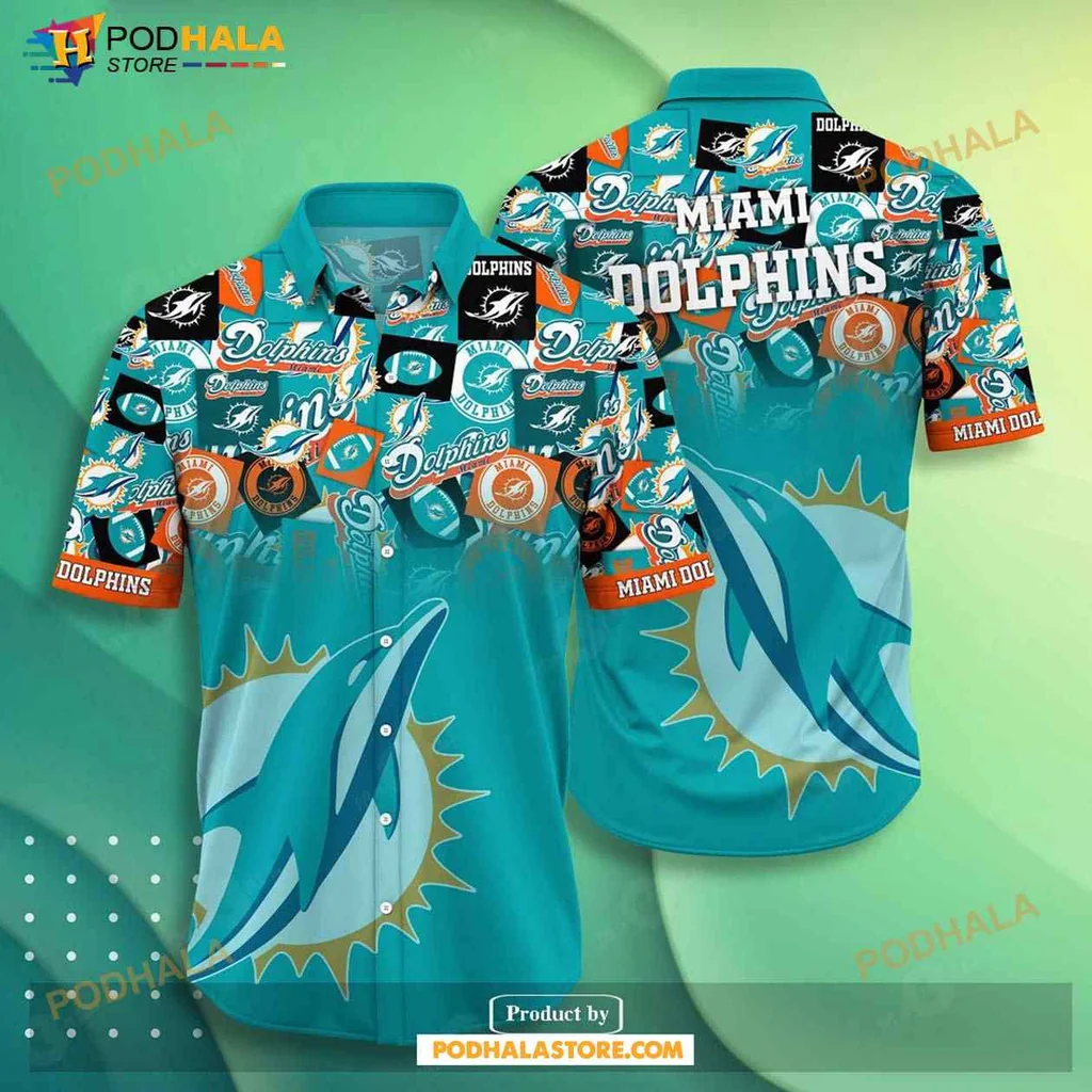 Miami Dolphins Hawaiian Shirt With Vibrant Team Logo And Tropical Design