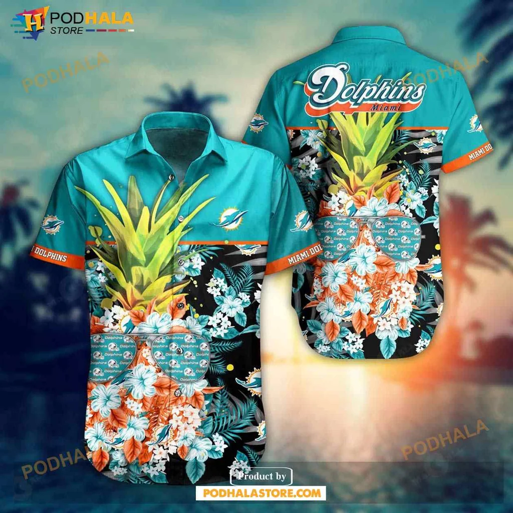 Miami Dolphins Pineapple Hawaiian Shirt With Tropical Floral Design