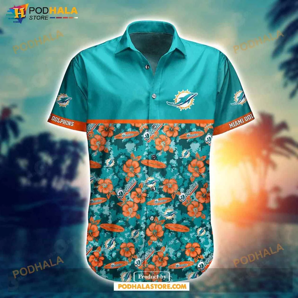 Miami Dolphins Tropical Hawaiian Shirt With Hibiscus Flowers And Dolphins