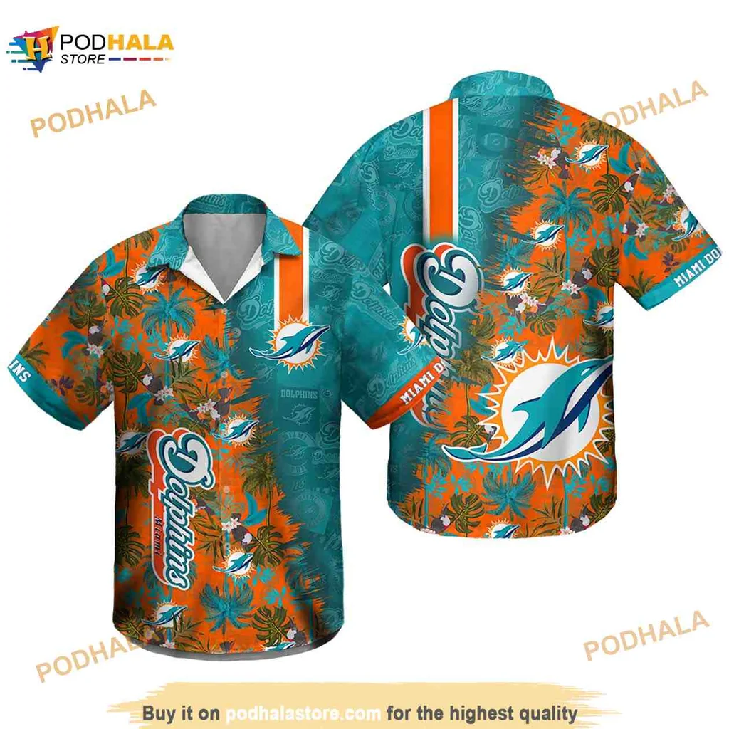 Miami Dolphins Tropical Hawaiian Shirt With Vibrant Teal And Orange Design