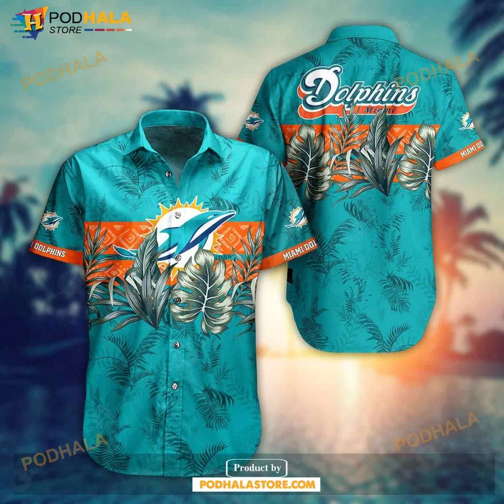 Miami Dolphins Tropical Hawaiian Shirt With Vibrant Teal And Orange Design