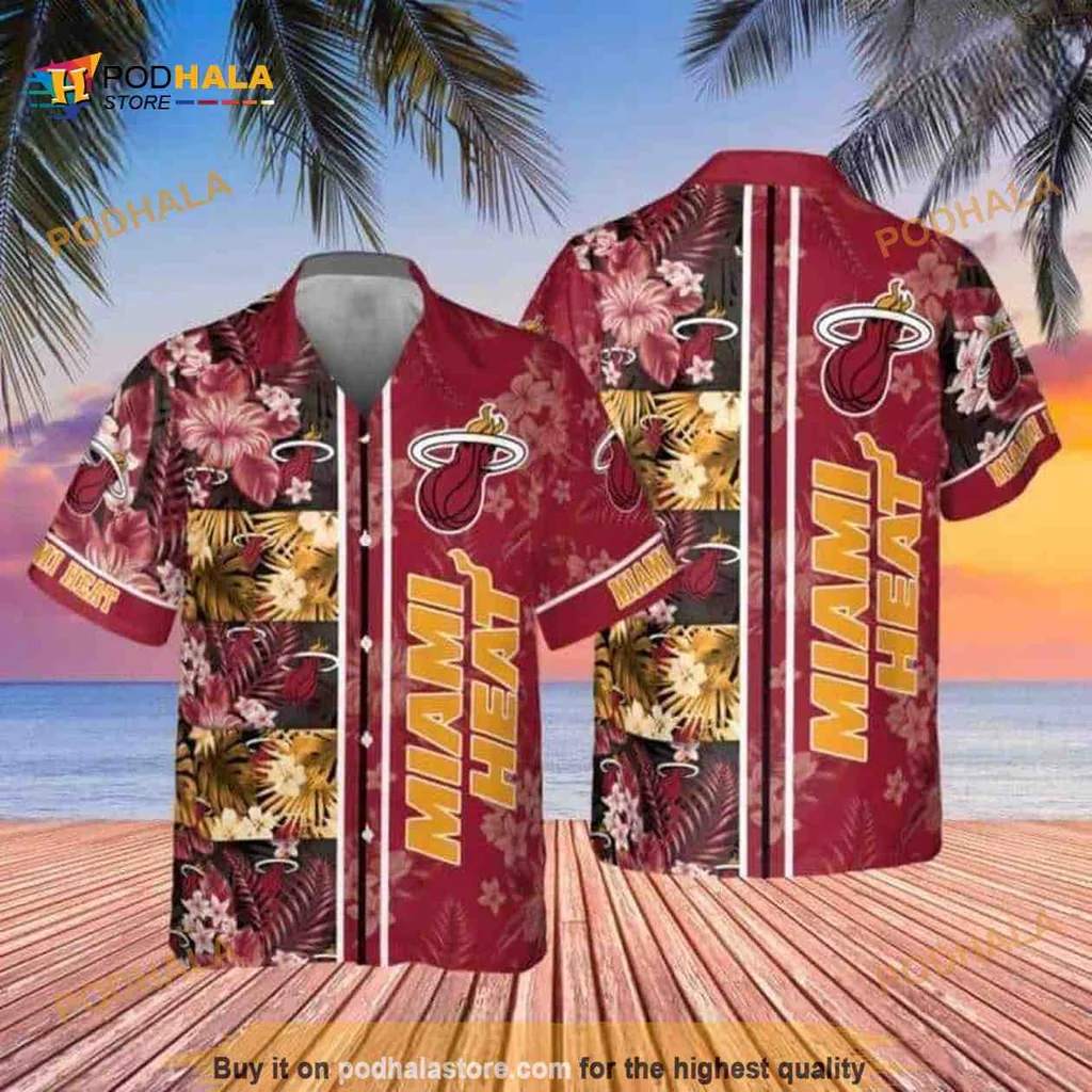 Miami Heat Aloha Shirt With Tropical Flower Pattern
