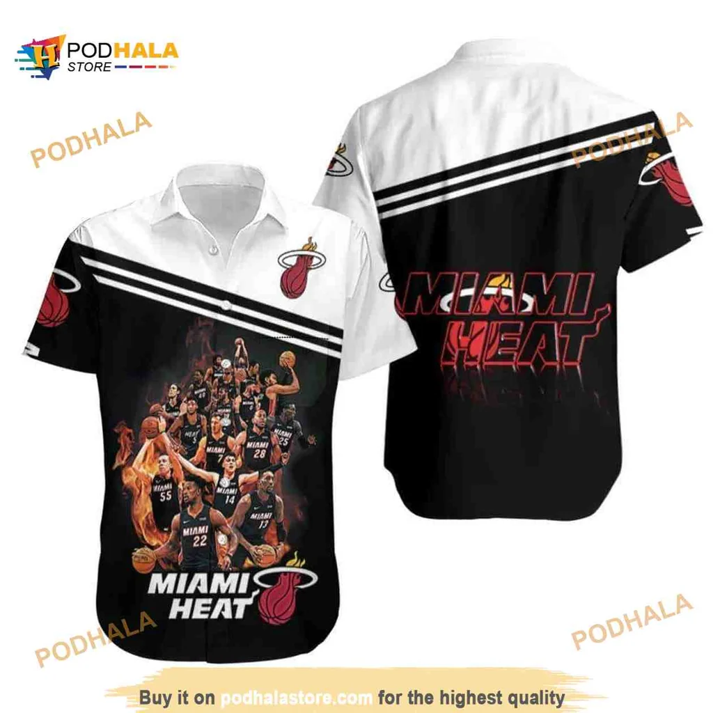 Miami Heat Basketball Fan Aloha Shirt Featuring Dynamic Player Collage