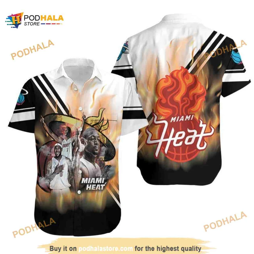 Miami Heat Basketball Fan Aloha Shirt With Vibrant Flame Design