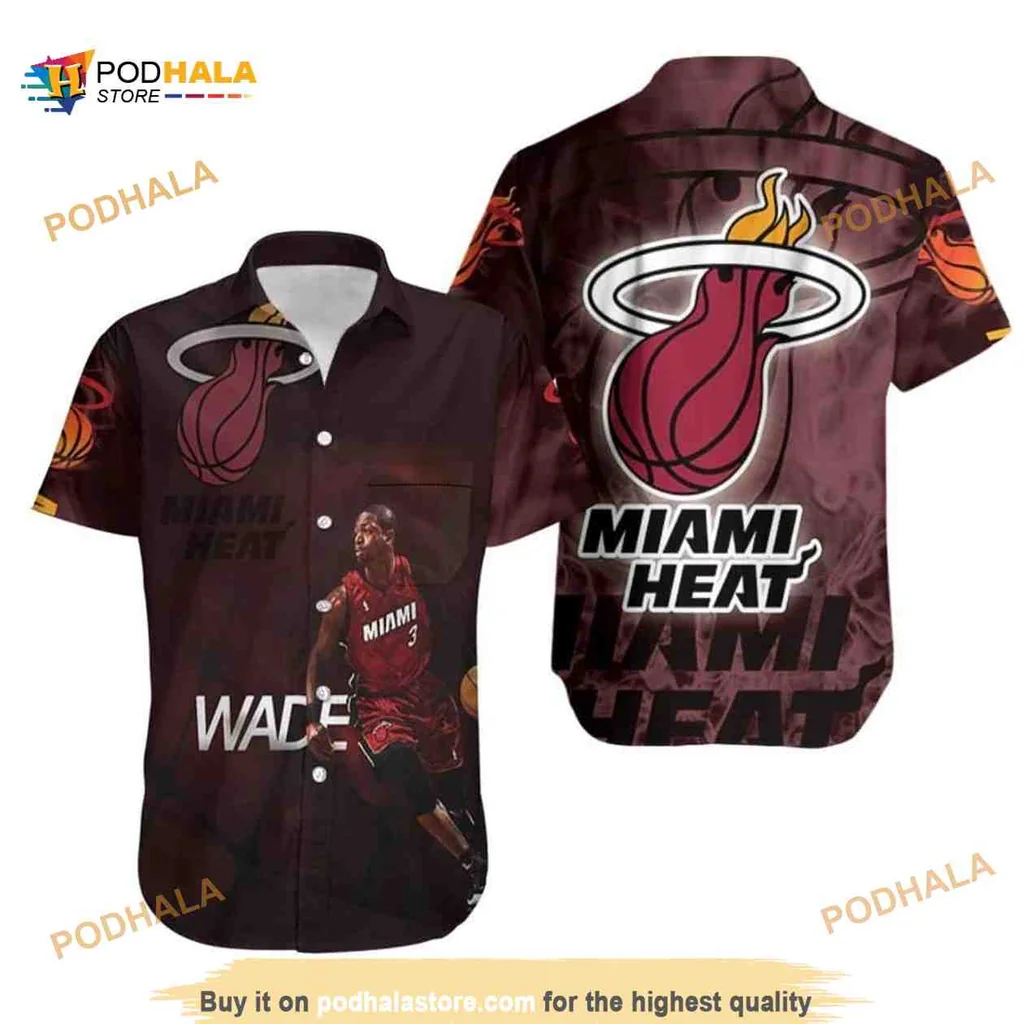 Miami Heat Basketball Fan Hawaiian Shirt Featuring Dwyane Wade Number 3