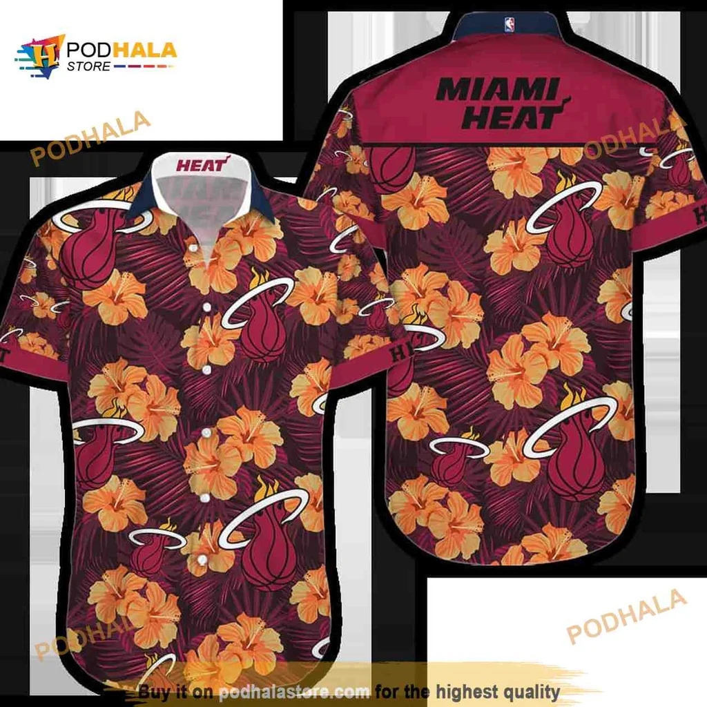 Miami Heat Floral Hawaiian Shirt With Hibiscus Design