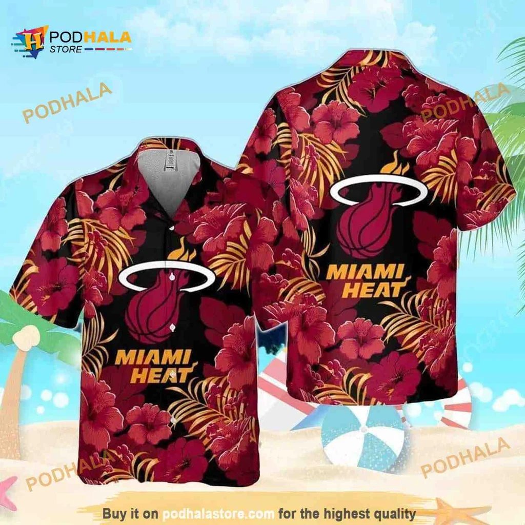 Miami Heat Hibiscus Aloha Shirt With Tropical Floral Design