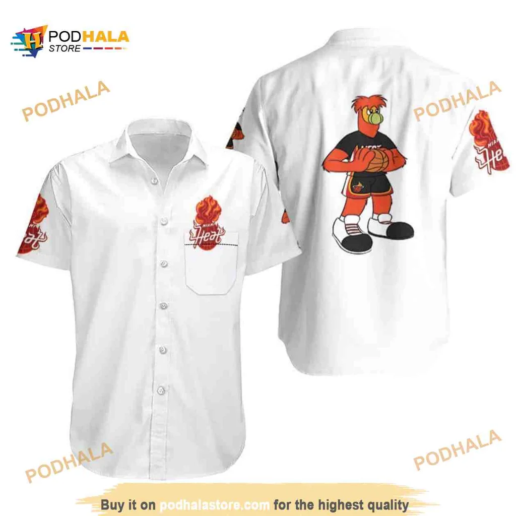 Miami Heat Mascot Hawaiian Shirt Featuring Playful Design For Fans