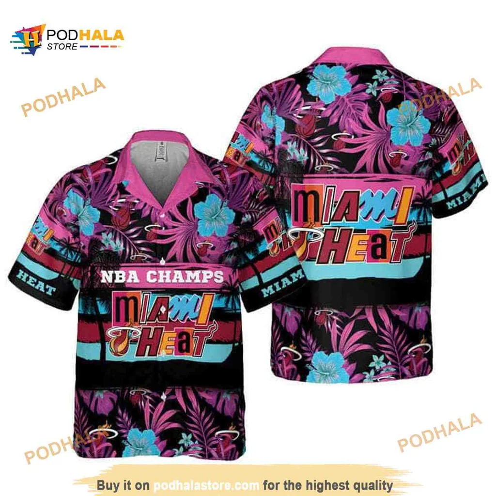 Miami Heat Tropical Aloha Shirt With Bold Nba Champs Design