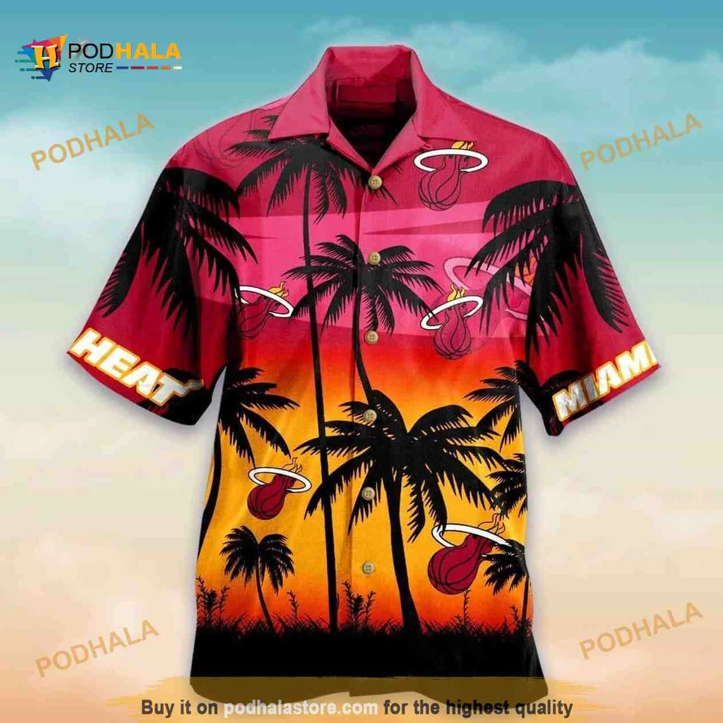 Miami Heat Tropical Beach Shirt With Palm Trees And Sunset Design