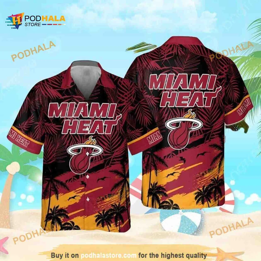 Miami Heat Tropical Hawaiian Shirt With Bold Logo And Sunset Vibes
