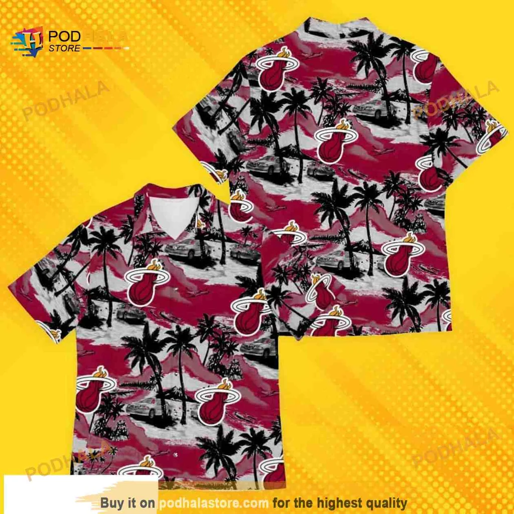 Miami Heat Tropical Hawaiian Shirt With Bold Palm Tree Design