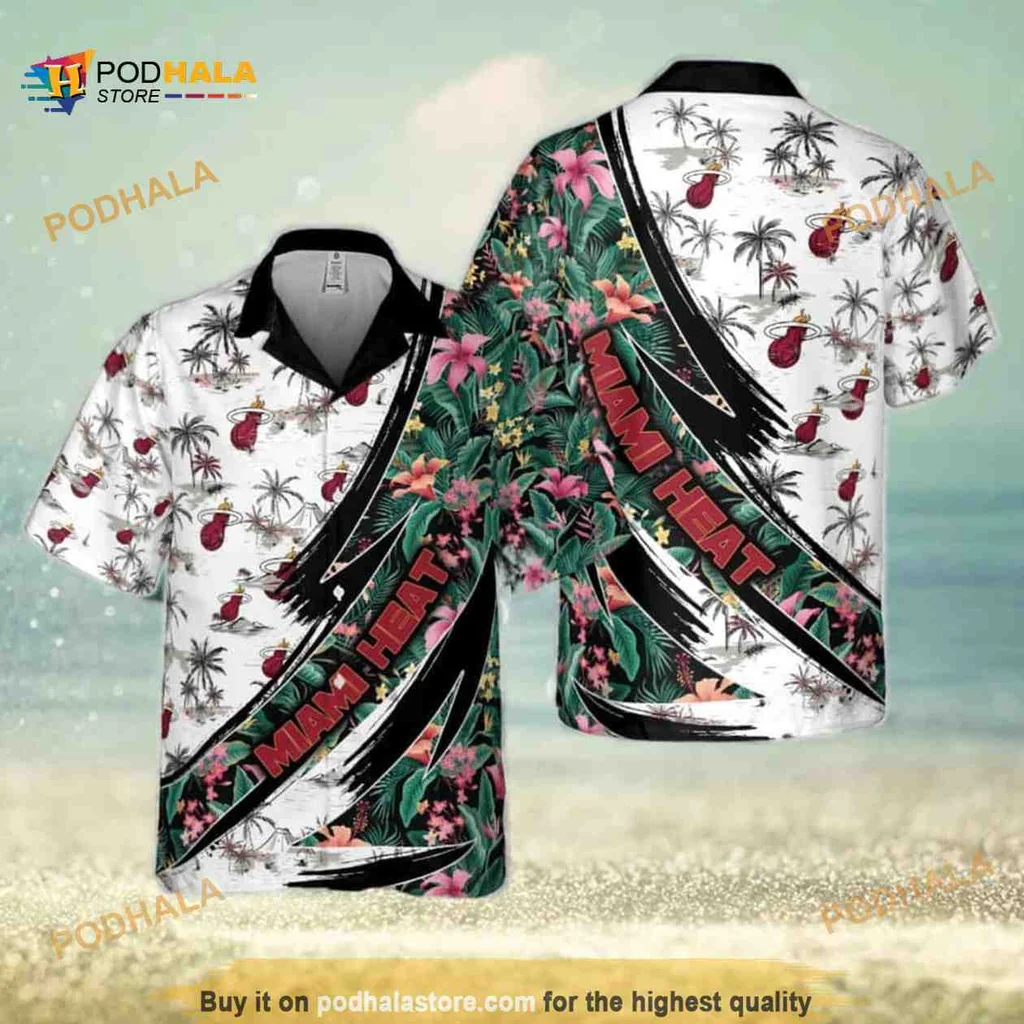 Miami Heat Tropical Pattern Shirt With Palm Trees And Hibiscus Flowers