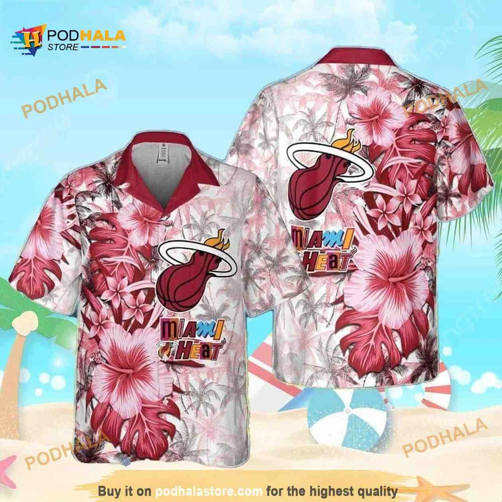 Miami Heat Tropical Shirt With Hibiscus Flowers And Flames Design
