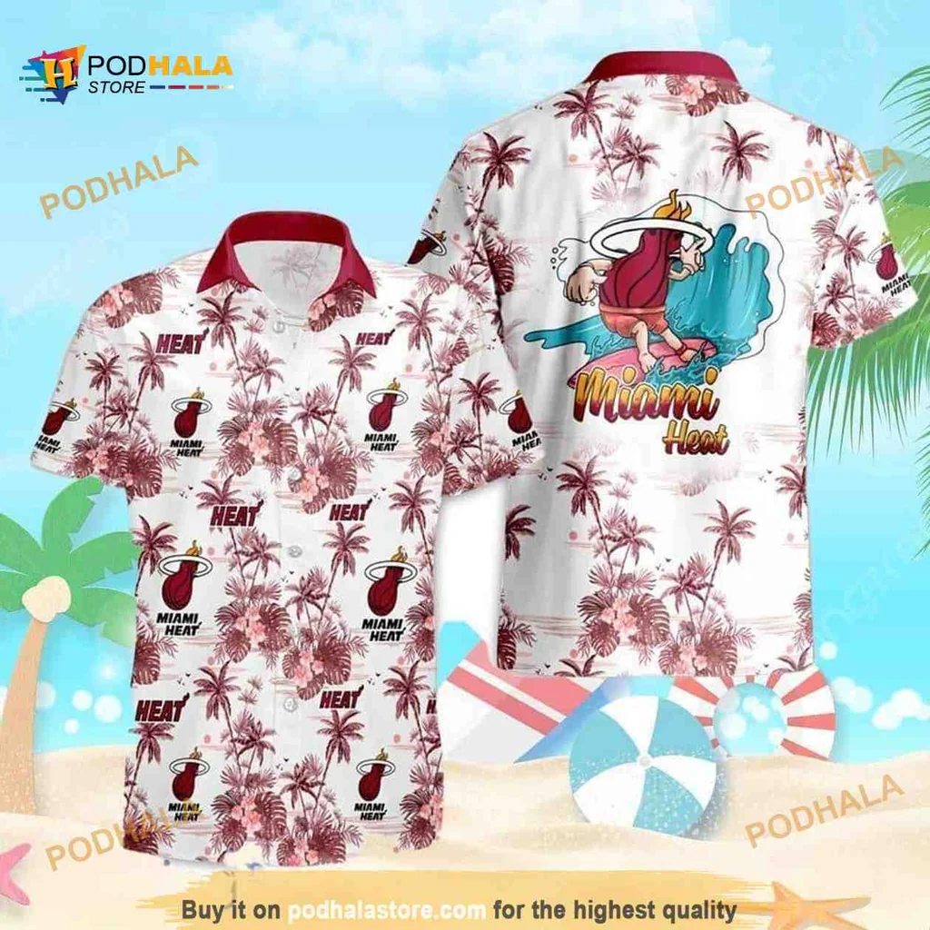 Miami Heat Tropical Shirt With Palm Trees And Surfing Design