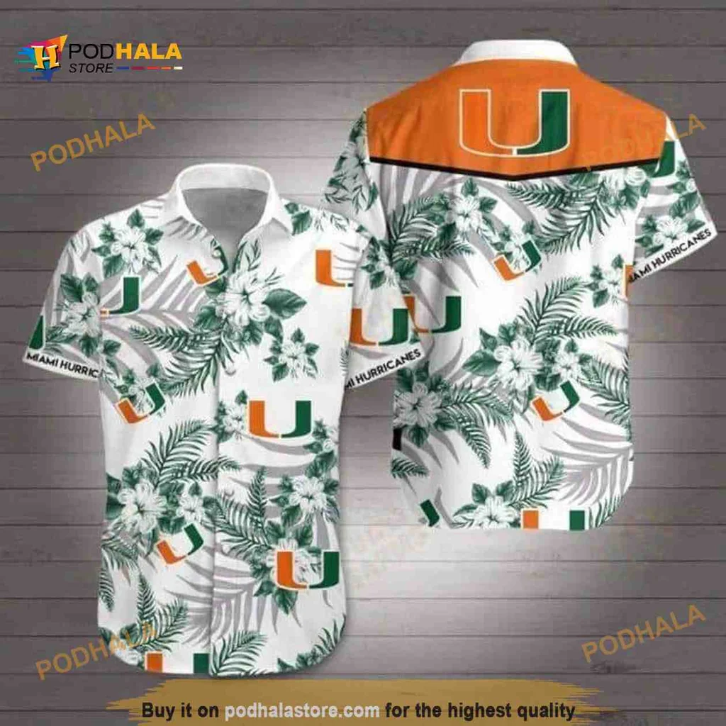 Miami Hurricanes Floral Aloha Shirt With Hibiscus And Tropical Leaves