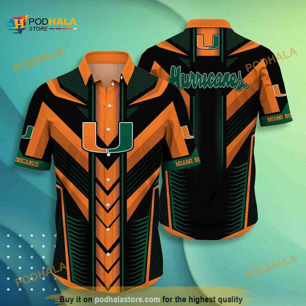 Miami Hurricanes Geometric Pattern Hawaiian Shirt For College Football Fans