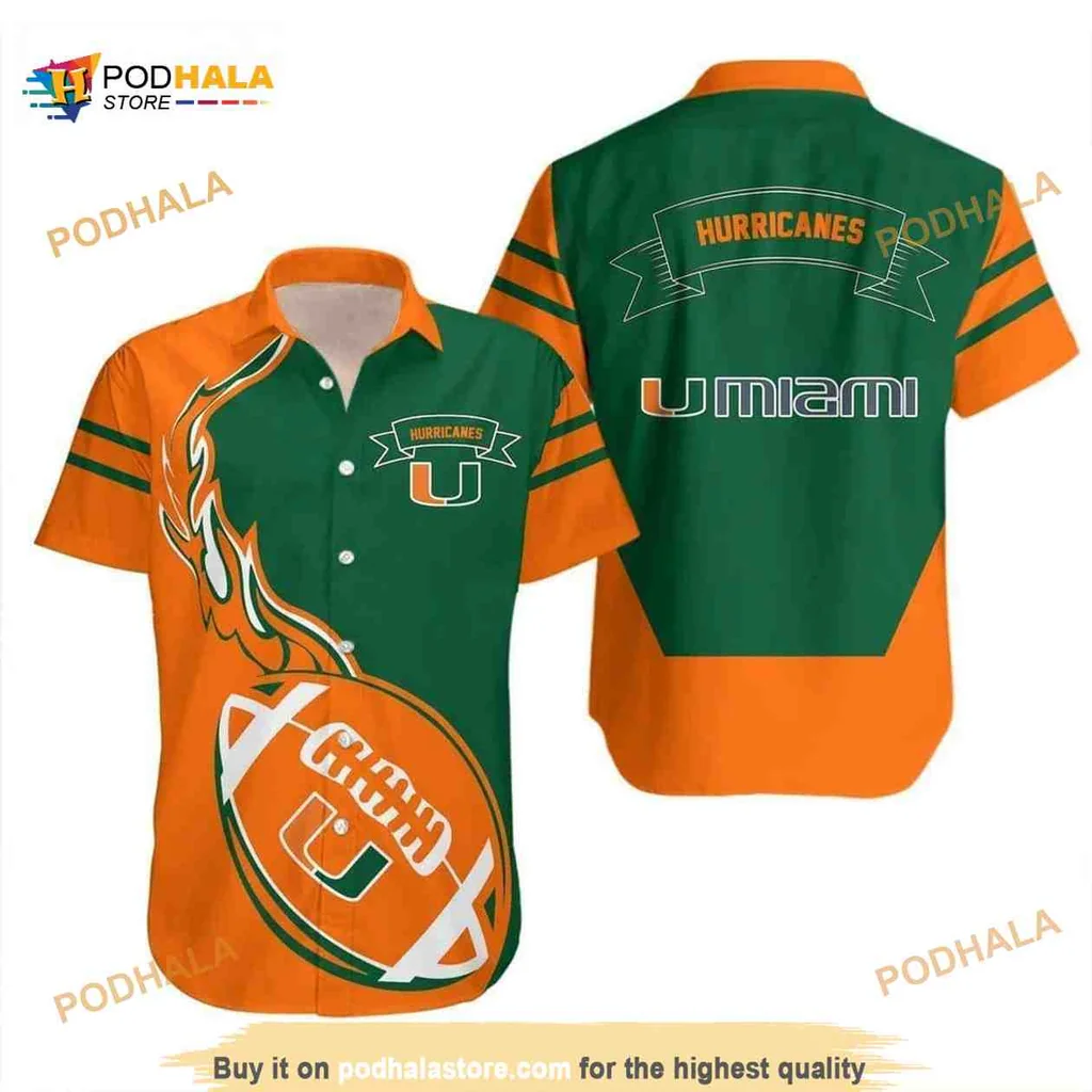 Miami Hurricanes Hawaiian Shirt With Bold Football Graphic