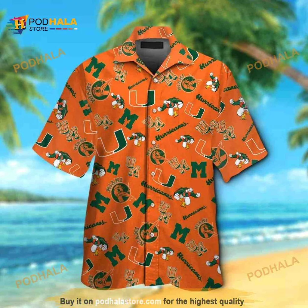 Miami Hurricanes Hawaiian Shirt With Football And Tropical Design