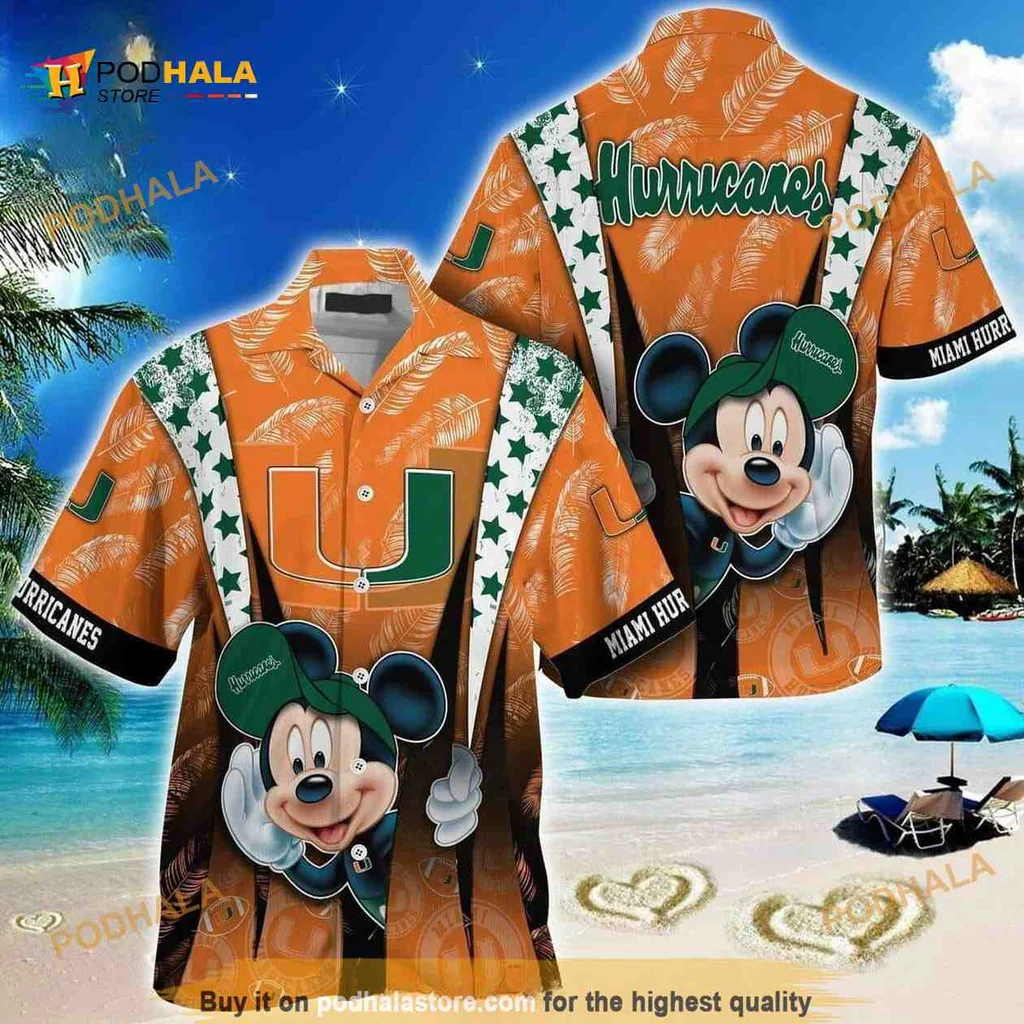 Miami Hurricanes Mickey Mouse Hawaiian Shirt With Tropical Design