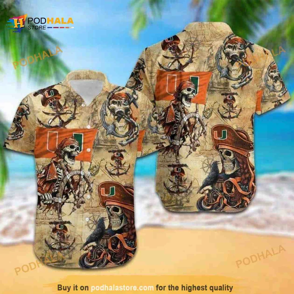 Miami Hurricanes Pirate Hawaiian Shirt With Skull And Nautical Design