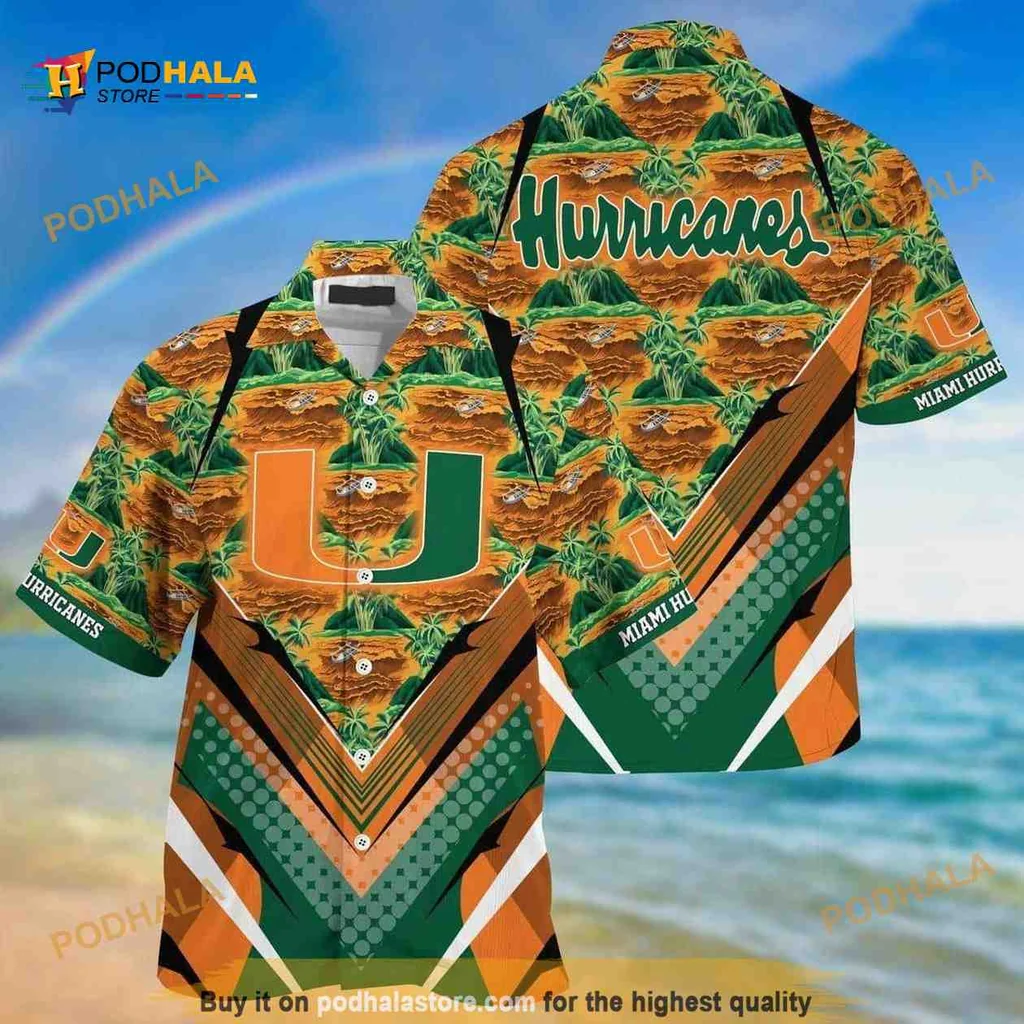 Miami Hurricanes Tropical Aloha Shirt With Bold U Emblem And Palm Leaves