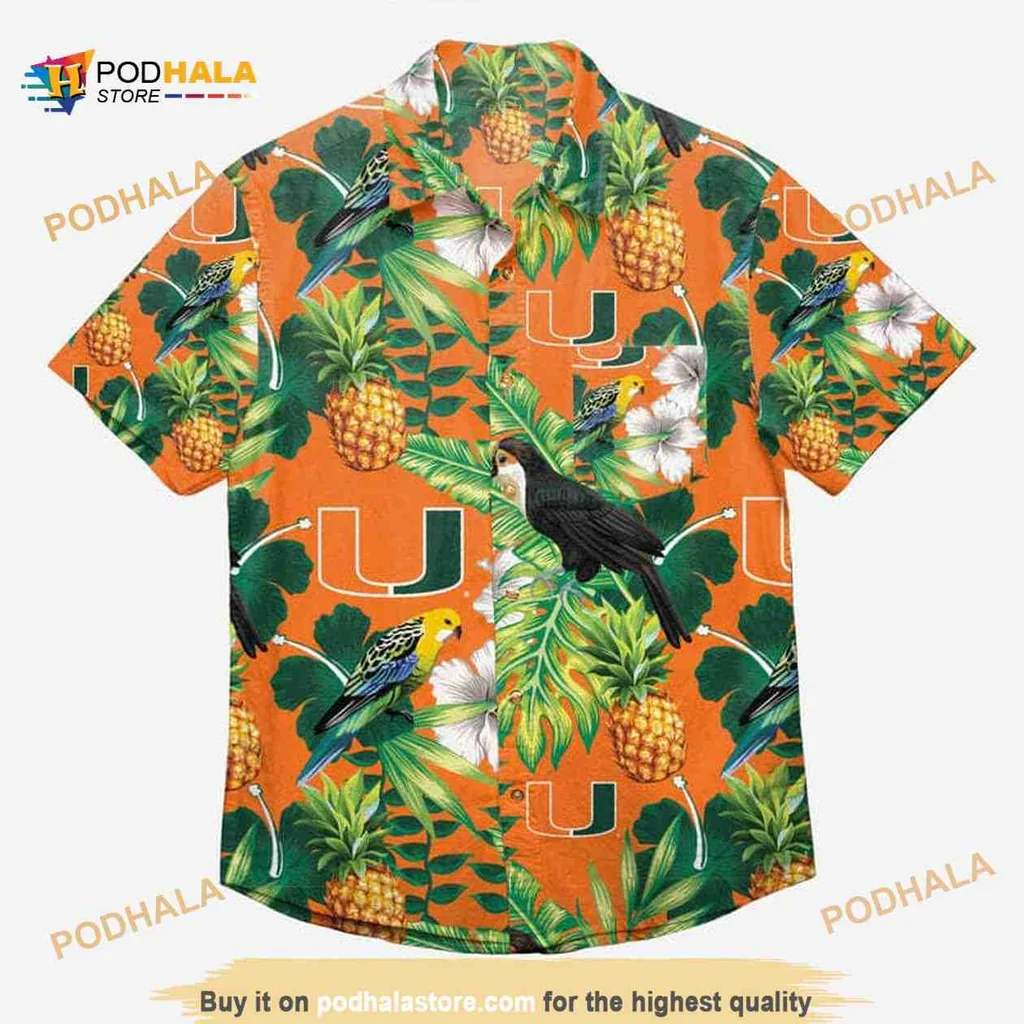 Miami Hurricanes Tropical Hawaiian Shirt With Colorful Birds And Leaves