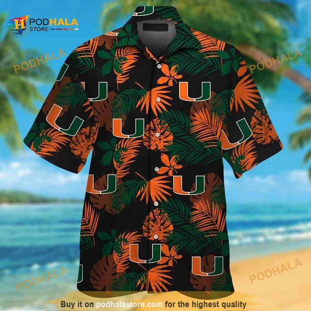 Miami Hurricanes Tropical Hawaiian Shirt With Colorful Palm Leaves