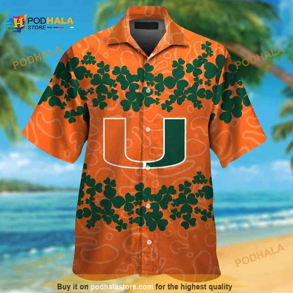 Miami Hurricanes Tropical Hawaiian Shirt With Green Clovers