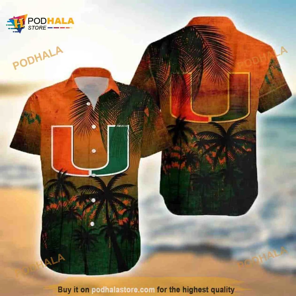 Miami Hurricanes Tropical Hawaiian Shirt With Sunset And Palm Trees