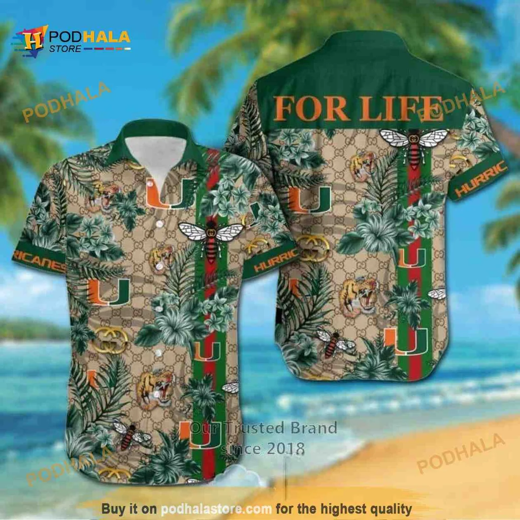 Miami Hurricanes Tropical Shirt With For Life Phrase And Floral Design