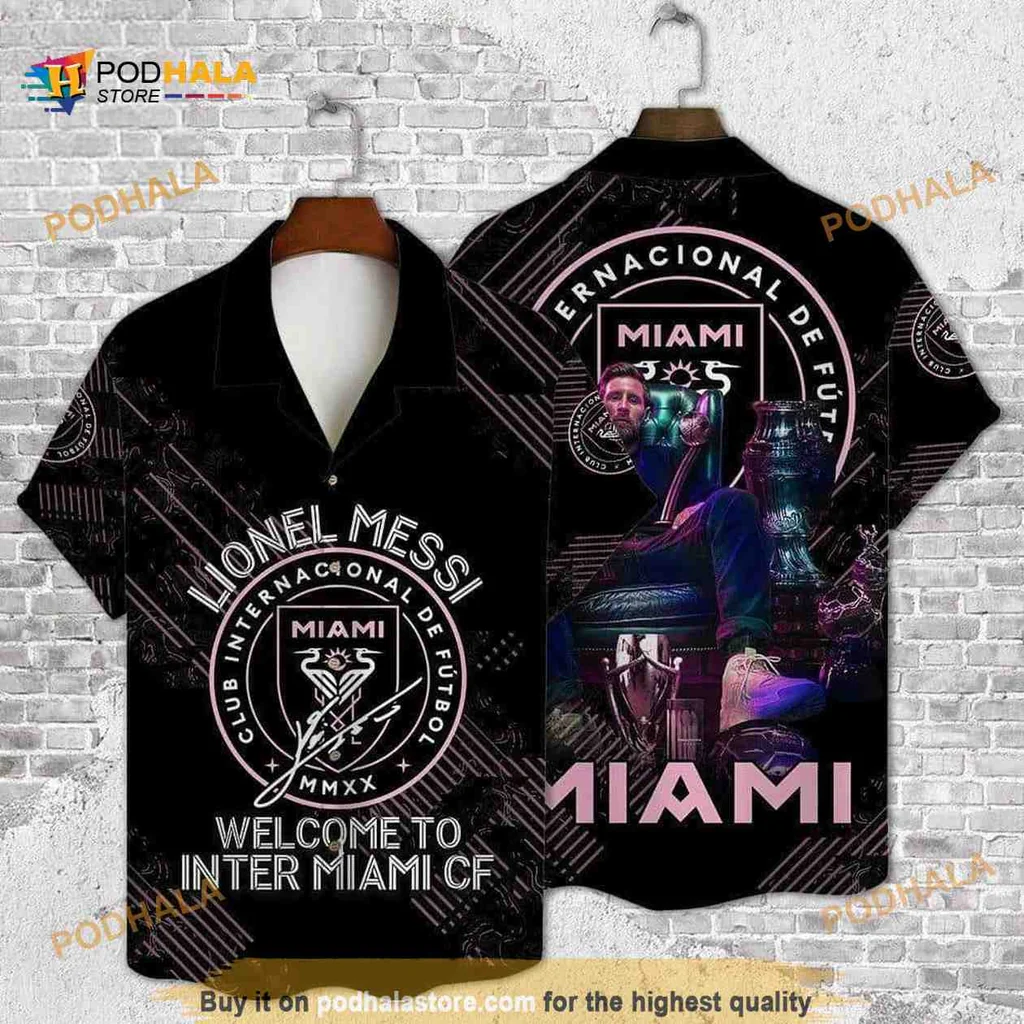 Miami Soccer Fan Aloha Shirt Featuring Messi And Club Internacional Emblem