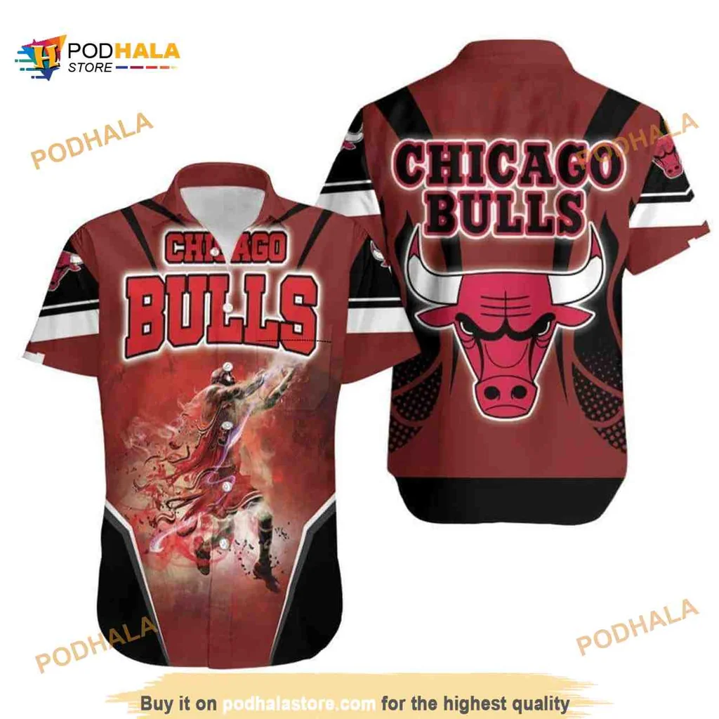 Michael Jordan Chicago Bulls Hawaiian Shirt Featuring Dynamic Basketball Design