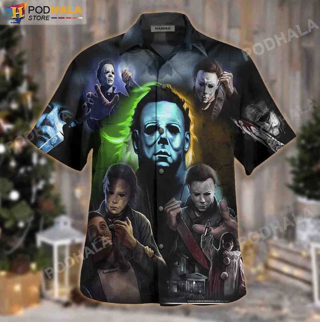 Michael Myers Halloween Aloha Shirt, Graphic Horror Design For Halloween Fans