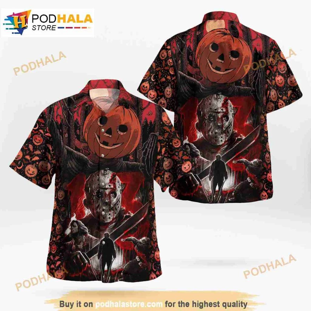 Michael Myers Halloween Hawaiian Shirt With Eerie Pumpkin Design