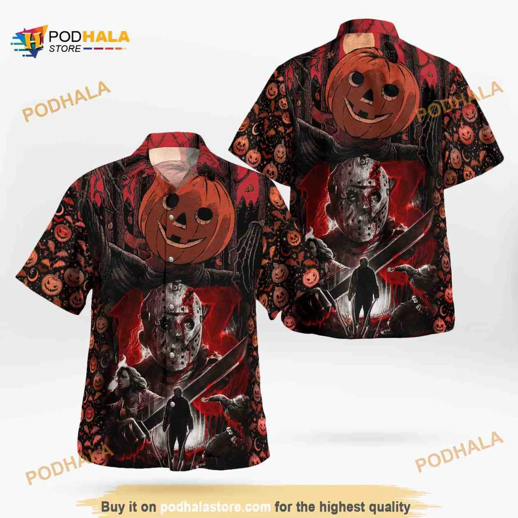 Michael Myers Halloween Hawaiian Shirt With Spooky Pumpkin Design