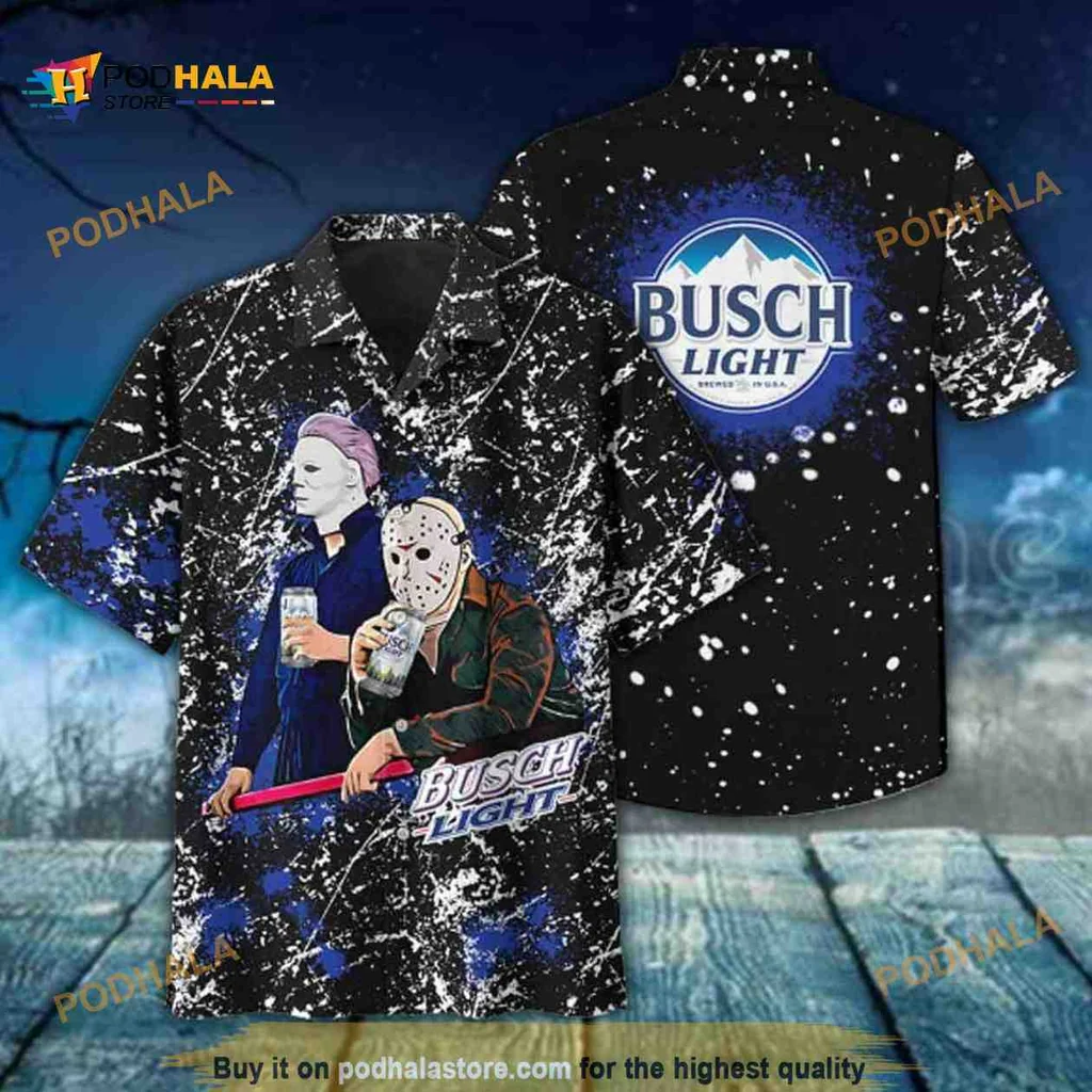 Michael Myers Jason Voorhees Hawaiian Shirt With Busch Light Design