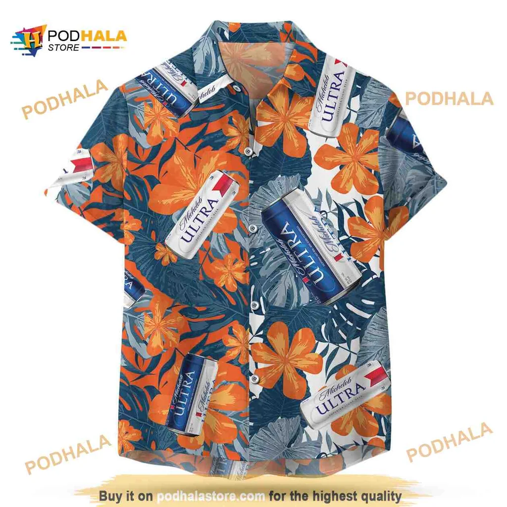 Michelob Ultra Beach Lovers Shirt With Tropical Hibiscus Design