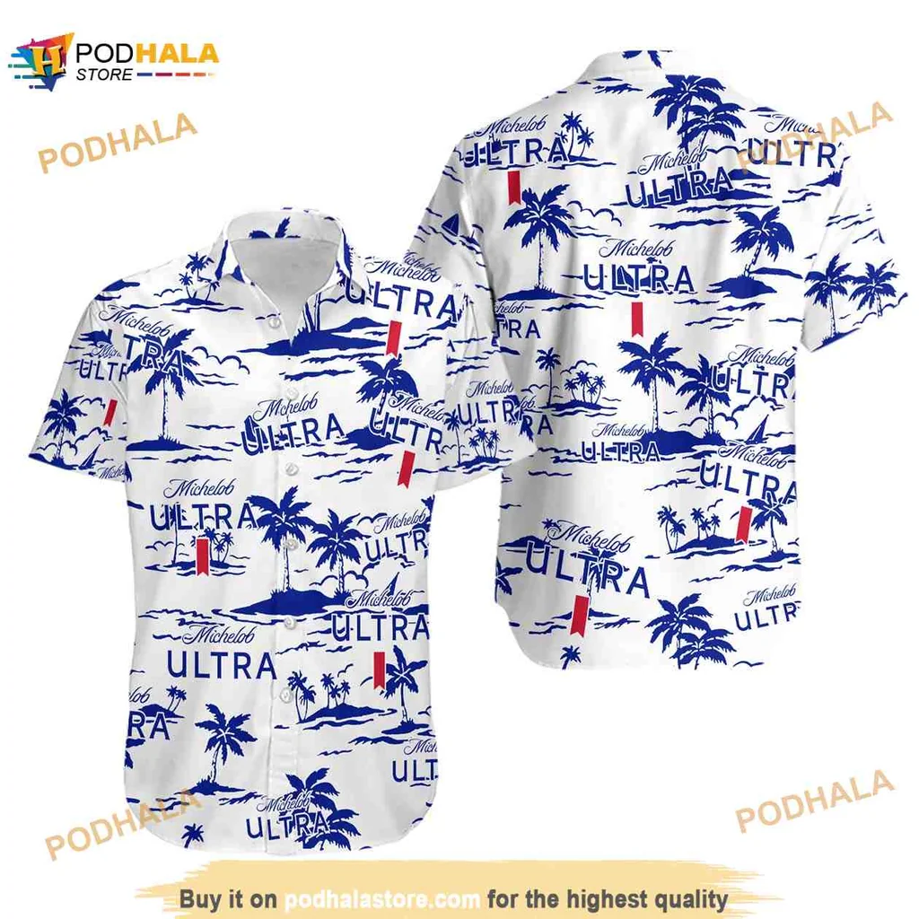 Michelob Ultra Hawaiian Beach Shirt With Tropical Palm Pattern