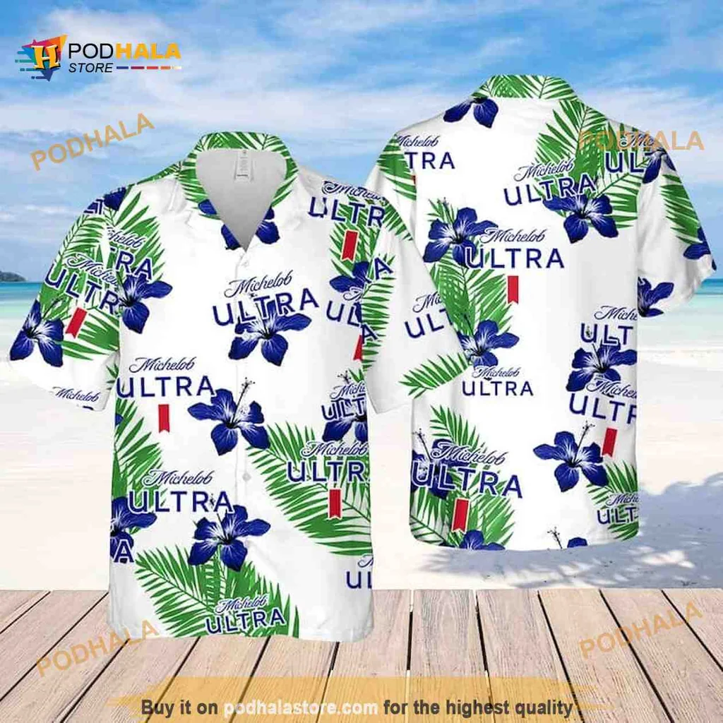 Michelob Ultra Hibiscus Aloha Shirt With Tropical Floral Design