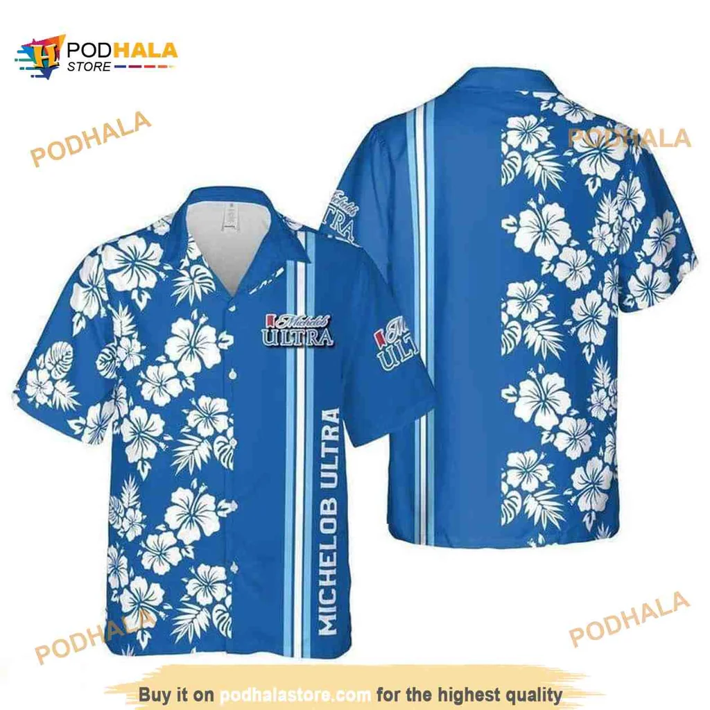 Michelob Ultra Hibiscus Shirt With Tropical Beach Pattern