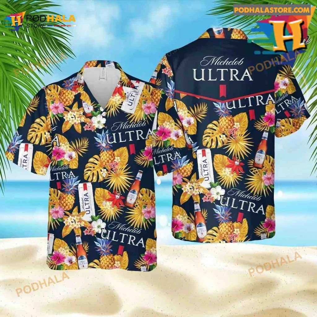Michelob Ultra Pineapple Hawaiian Shirt With Tropical Floral Design