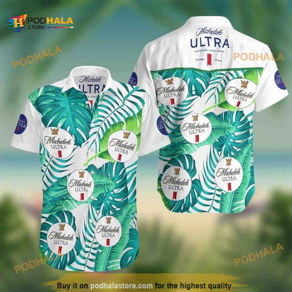 Michelob Ultra Tropical Aloha Shirt With Palm Leaves Design