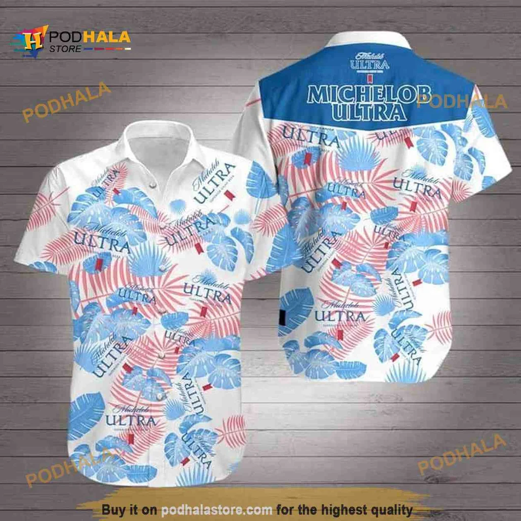 Michelob Ultra Tropical Aloha Shirt With Vibrant Palm Leaves