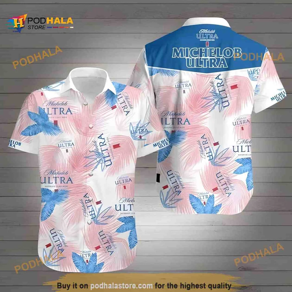 Michelob Ultra Tropical Beach Shirt With Palm Leaves Design